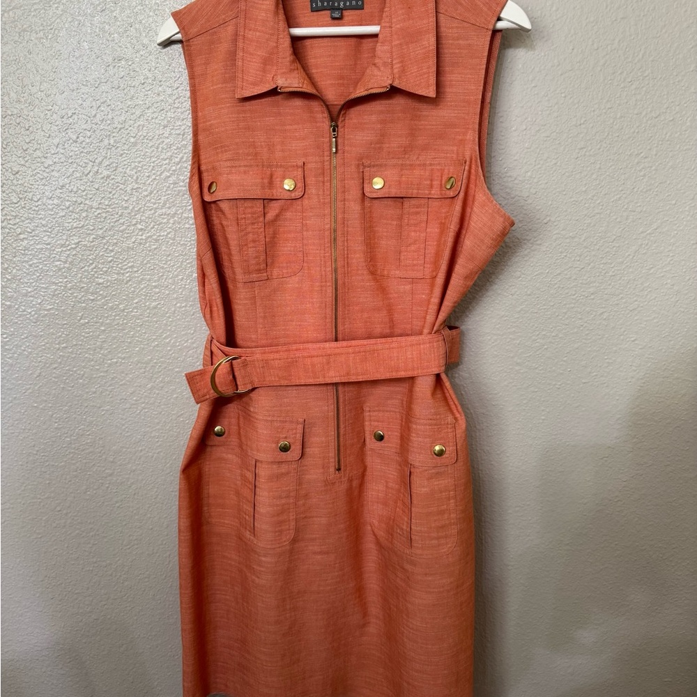 Sharagano Terracotta Sleeveless Belted Dress